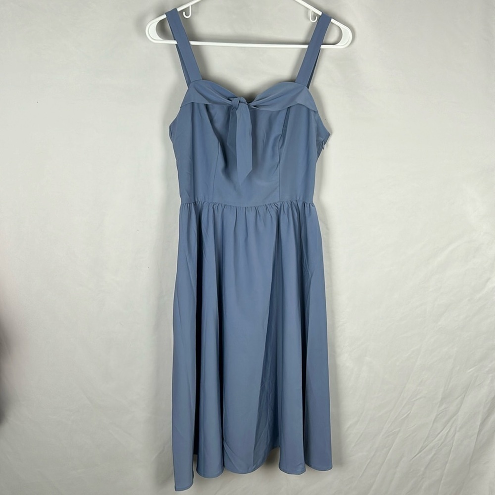 Belle Pogue Slate Blue Sleeveless Bow Neckline Vintage Inspired Dress -Size S